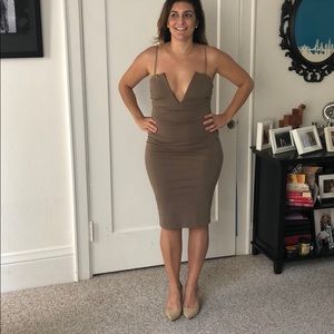 plunging bust bandeau bodycon midi dress